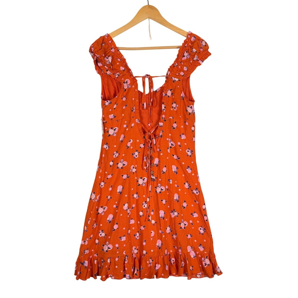 Free People Like a Lady Orange Floral Polka Dot Tie Back‎ Mini Dress Med NWT - Picture 4 of 10